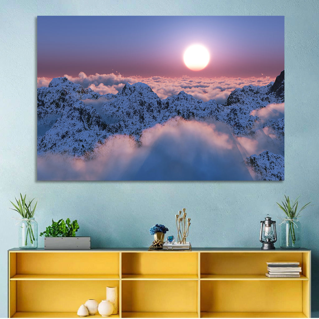 Sunset Above Snowy Mountains Wall Art