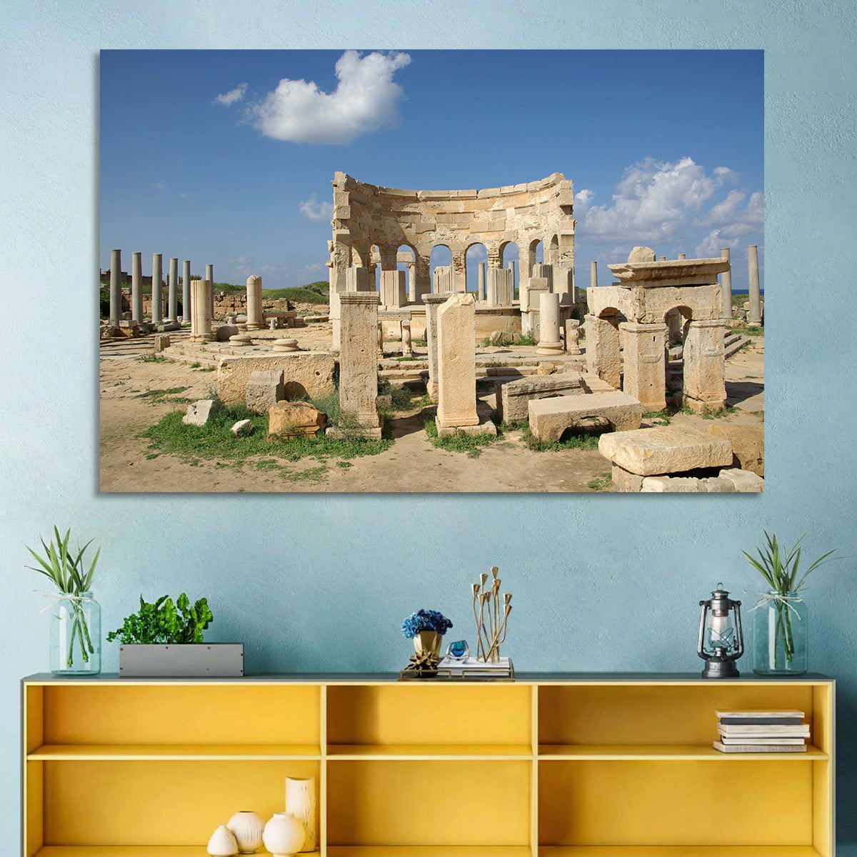 Leptis Magna Stone Ruins Wall Art in a room, landscape