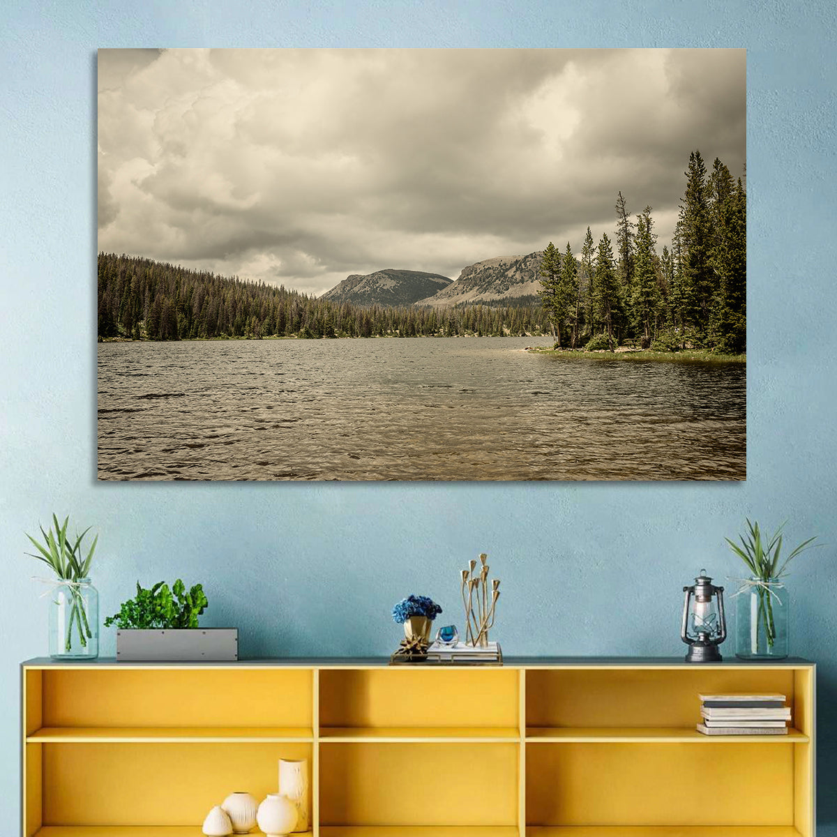 Mirror Lake Reflection Wall Art in a room, landscape