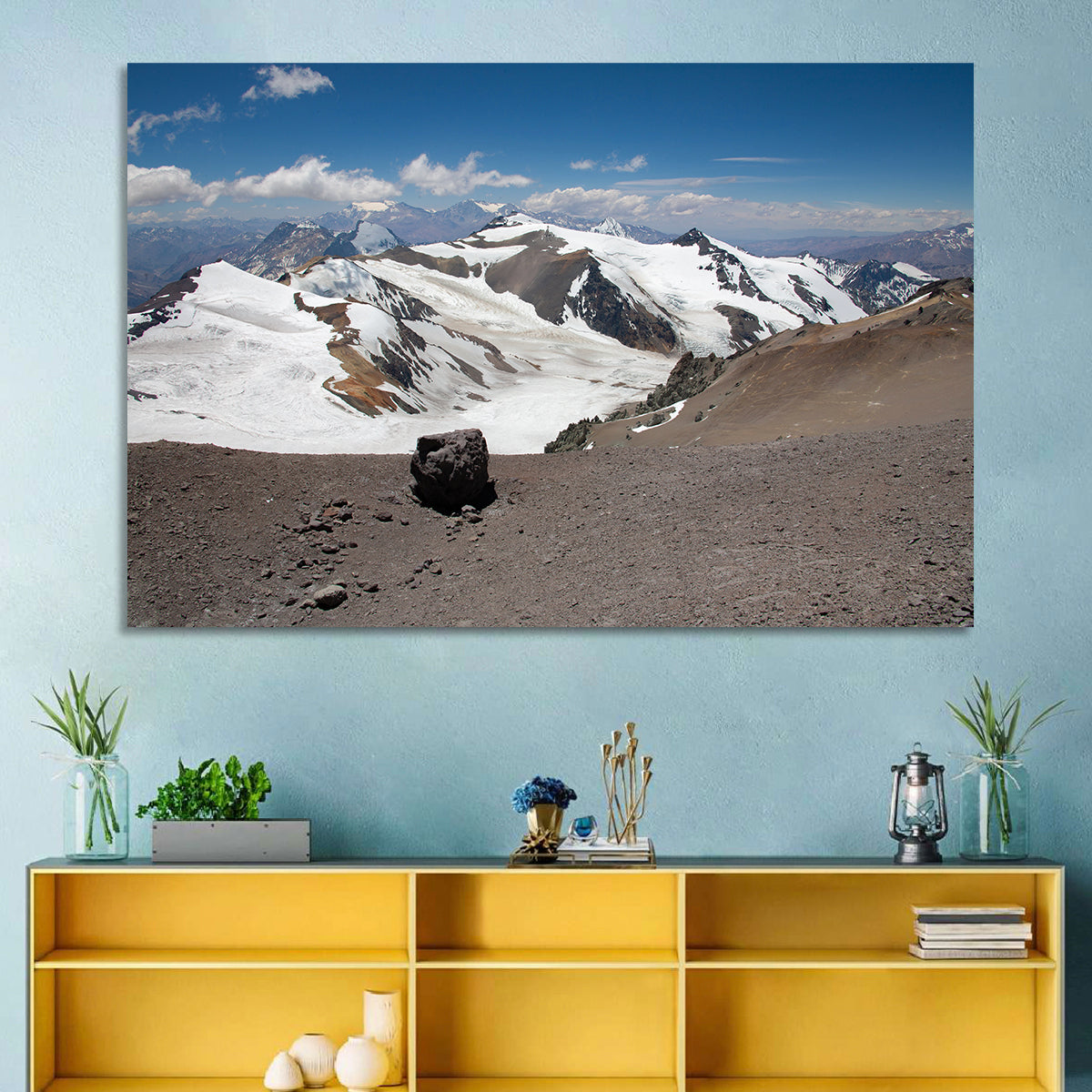 Aconcagua Glacial View Wall Art in a room, landscape