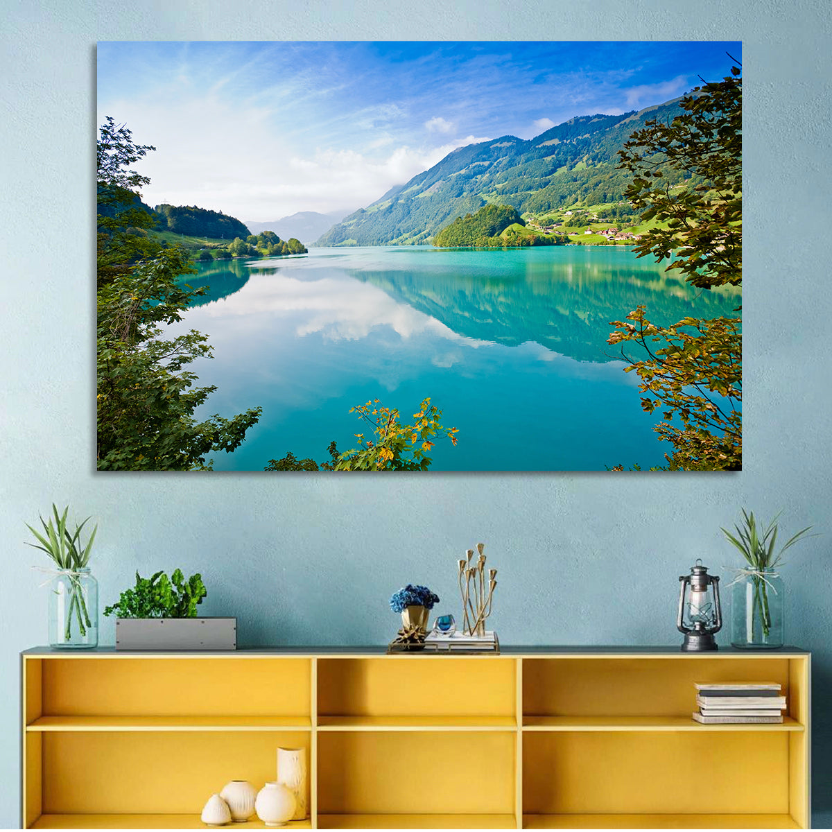 Emerald Lake Wall Art in a room, landscape
