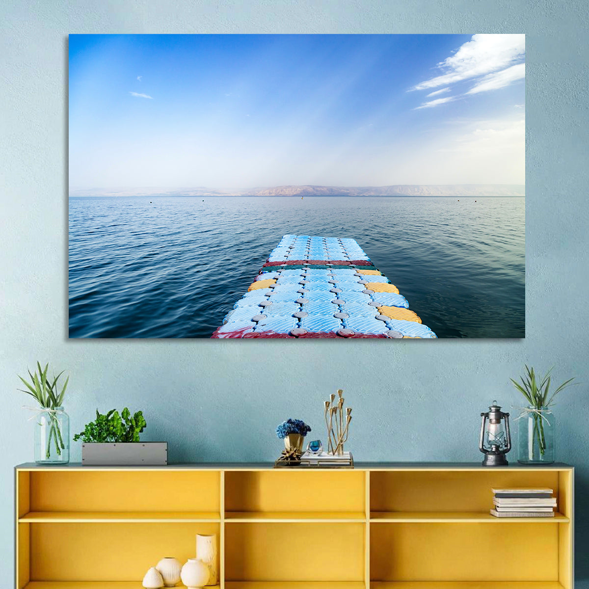Galilee Floating Dock at Tiberias Wall Art in a room, landscape