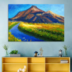 Mountain Village Stream at Golden Hour Wall Art