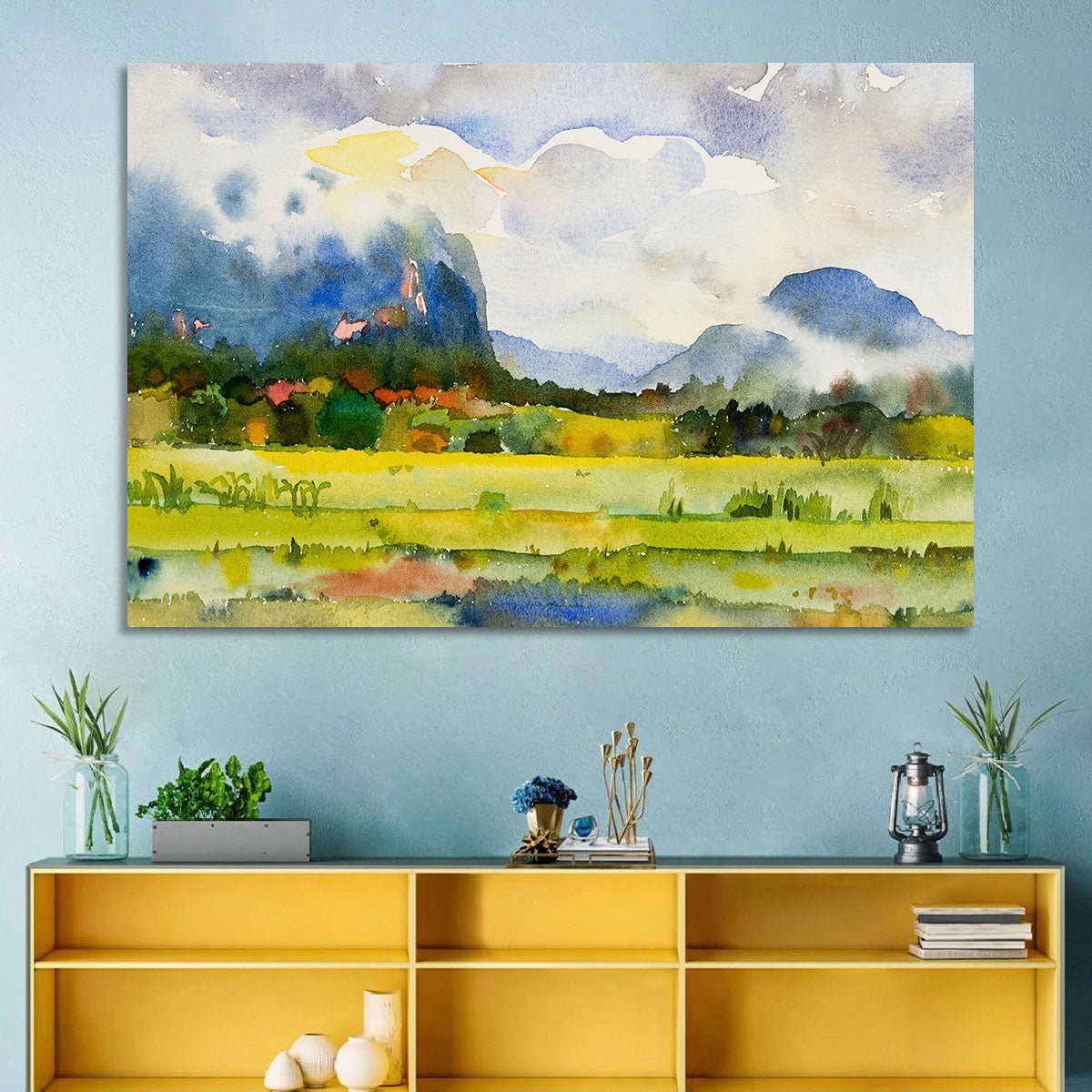 Summer Meadow Watercolor Landscape Wall Art
