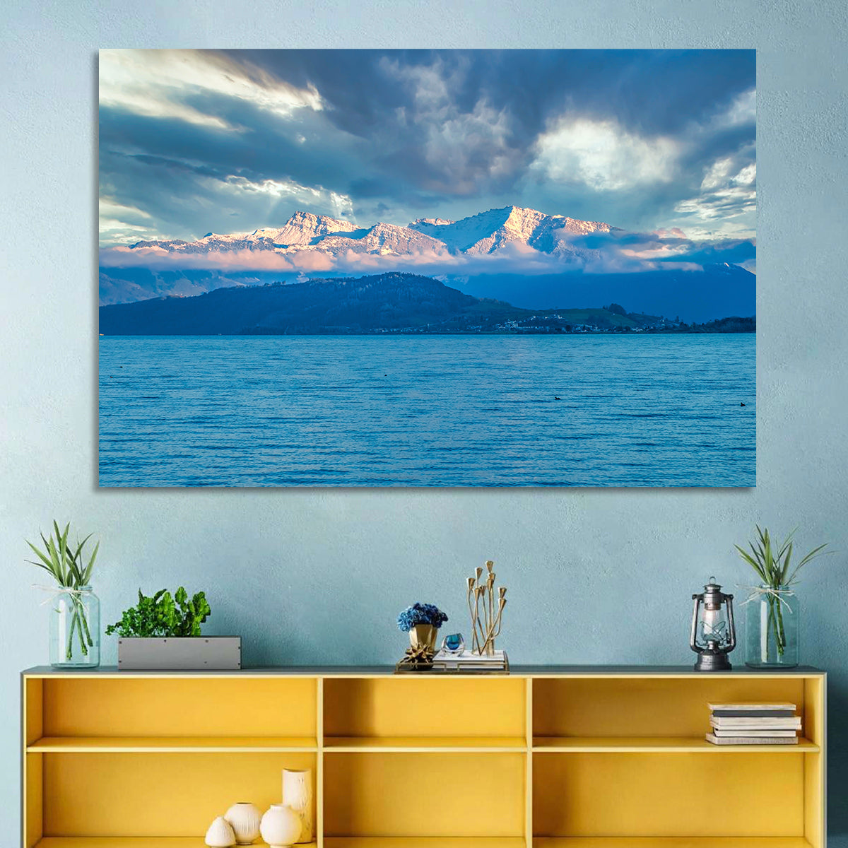 Lake Obersee Golden Hour Wall Art in a room, landscape