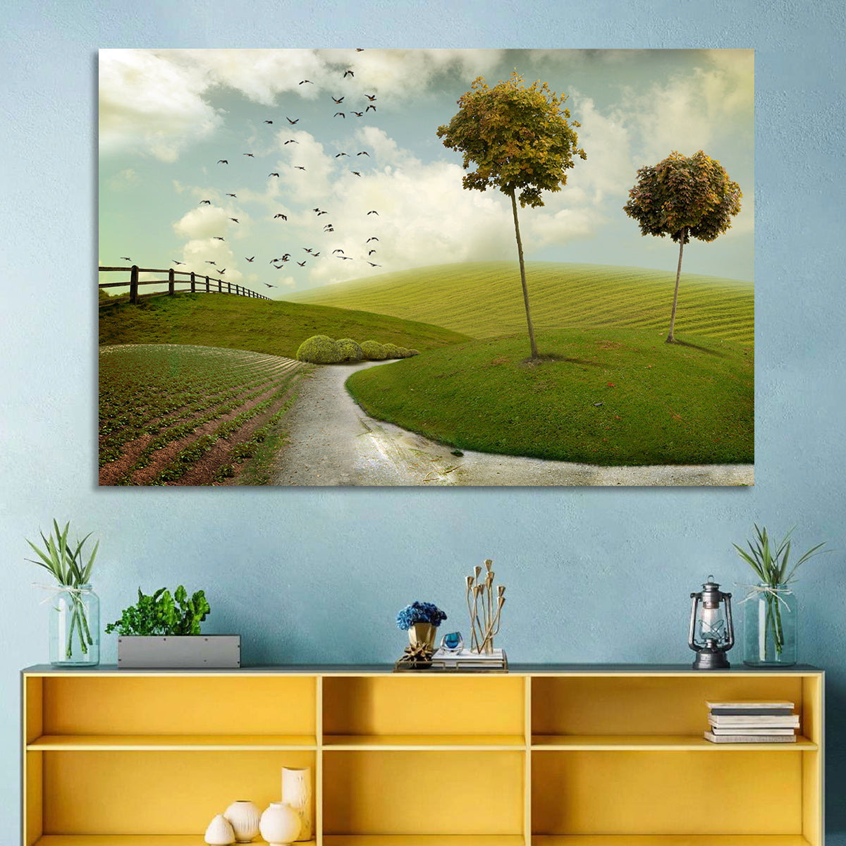 Serene Green Hills Pathscape Wall Art