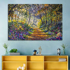 Sunlit Forest Path with Wildflowers Wall Art