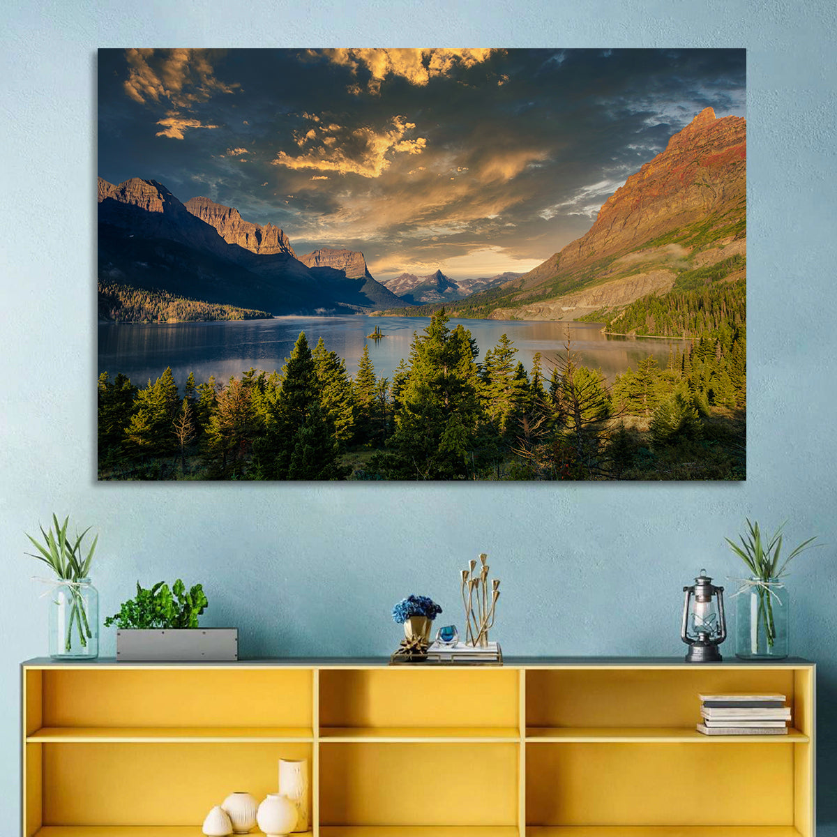 Wild Goose Island, St. Mary Lake Wall Art in a room, landscape