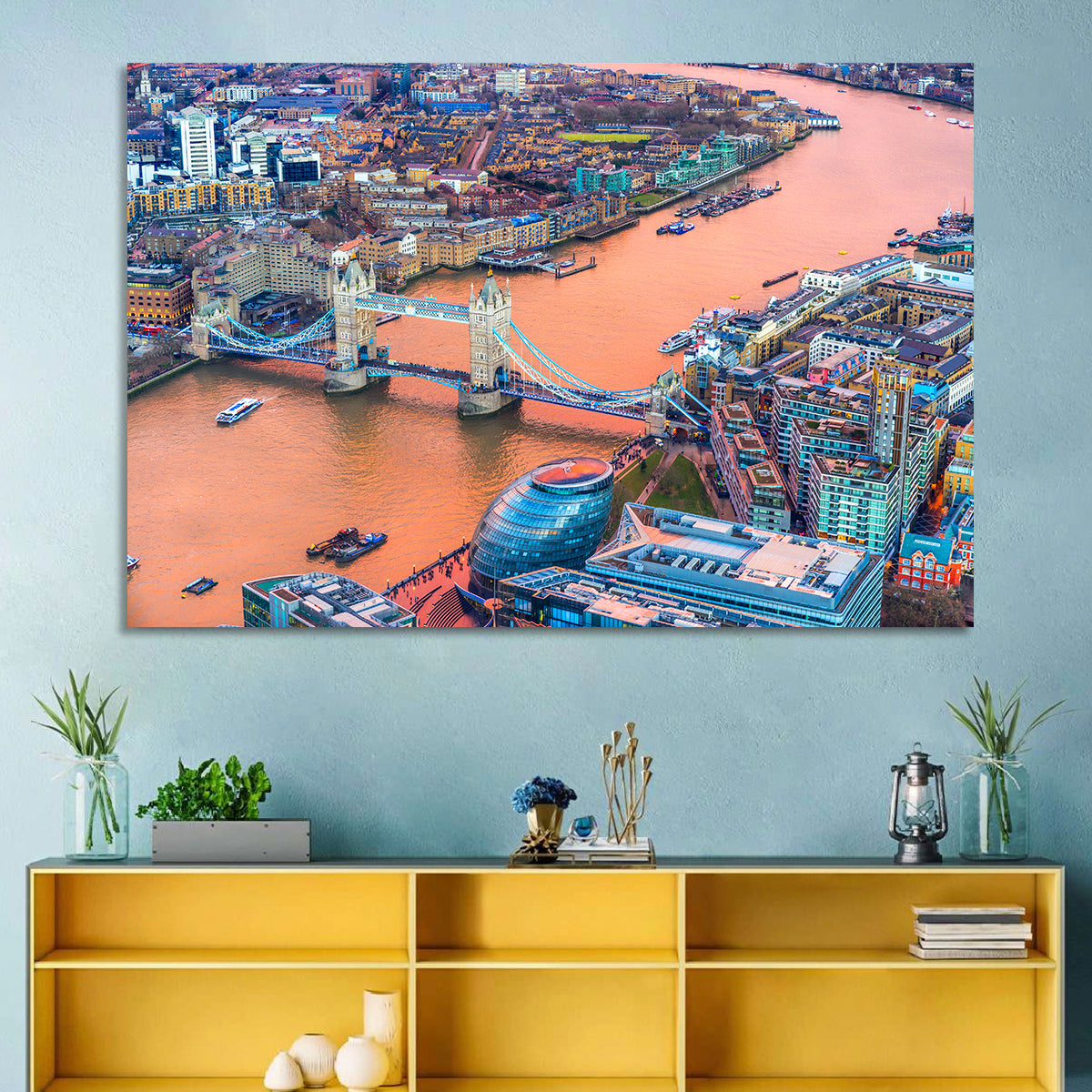 Tower Bridge Over the Thames Wall Art in a room, landscape