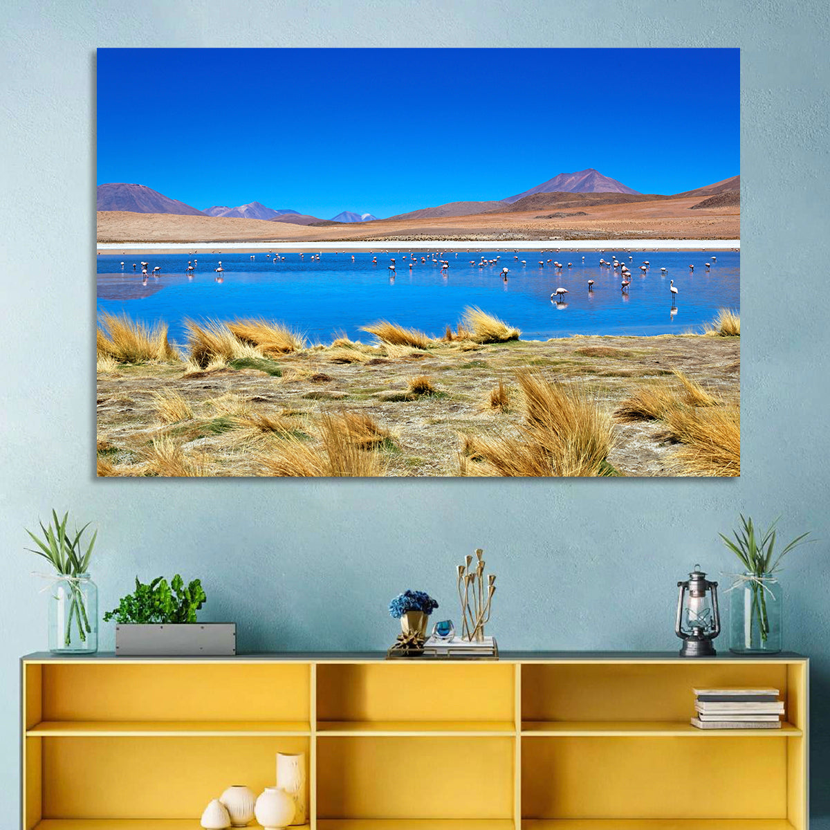 Laguna Flamingo Lake Wall Art in a room, landscape
