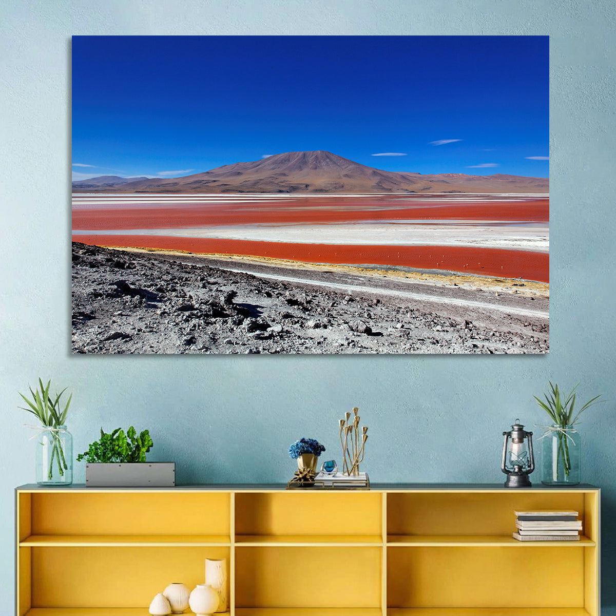 Laguna Colorada Red Lake Wall Art in a room, landscape