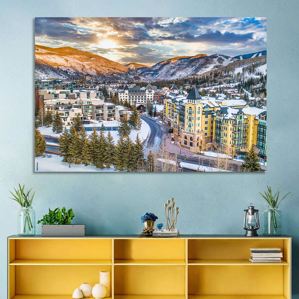 Vail Village Skyline Wall Art in a room, landscape