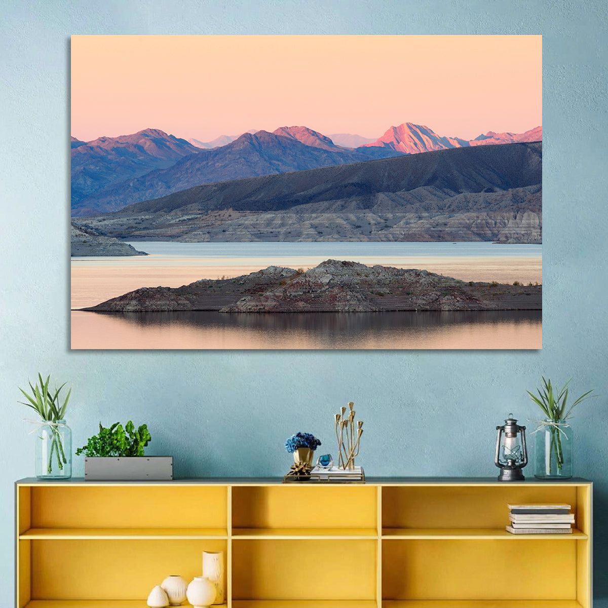 Lake Mead Twilight Reflection Wall Art in a room, landscape
