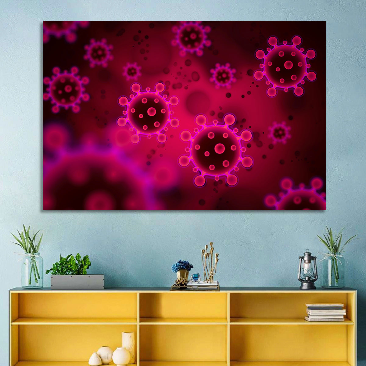 Microscopic Virus Particle Study Wall Art in a room, landscape