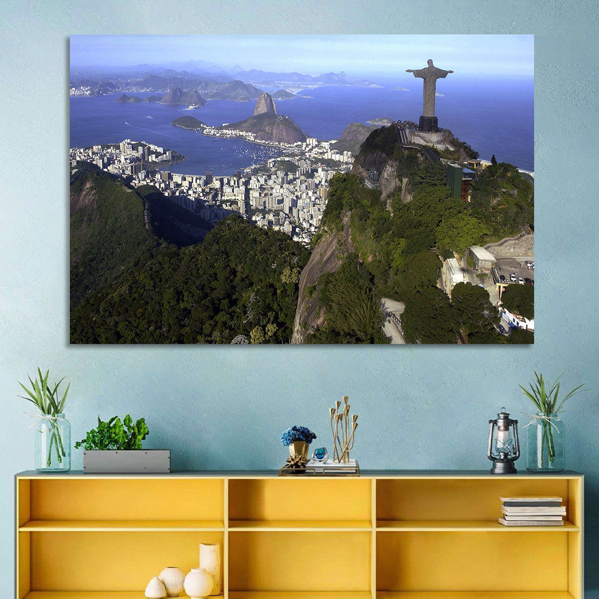 Christ the Redeemer Over Rio De Janeiro Wall Art in a room, landscape
