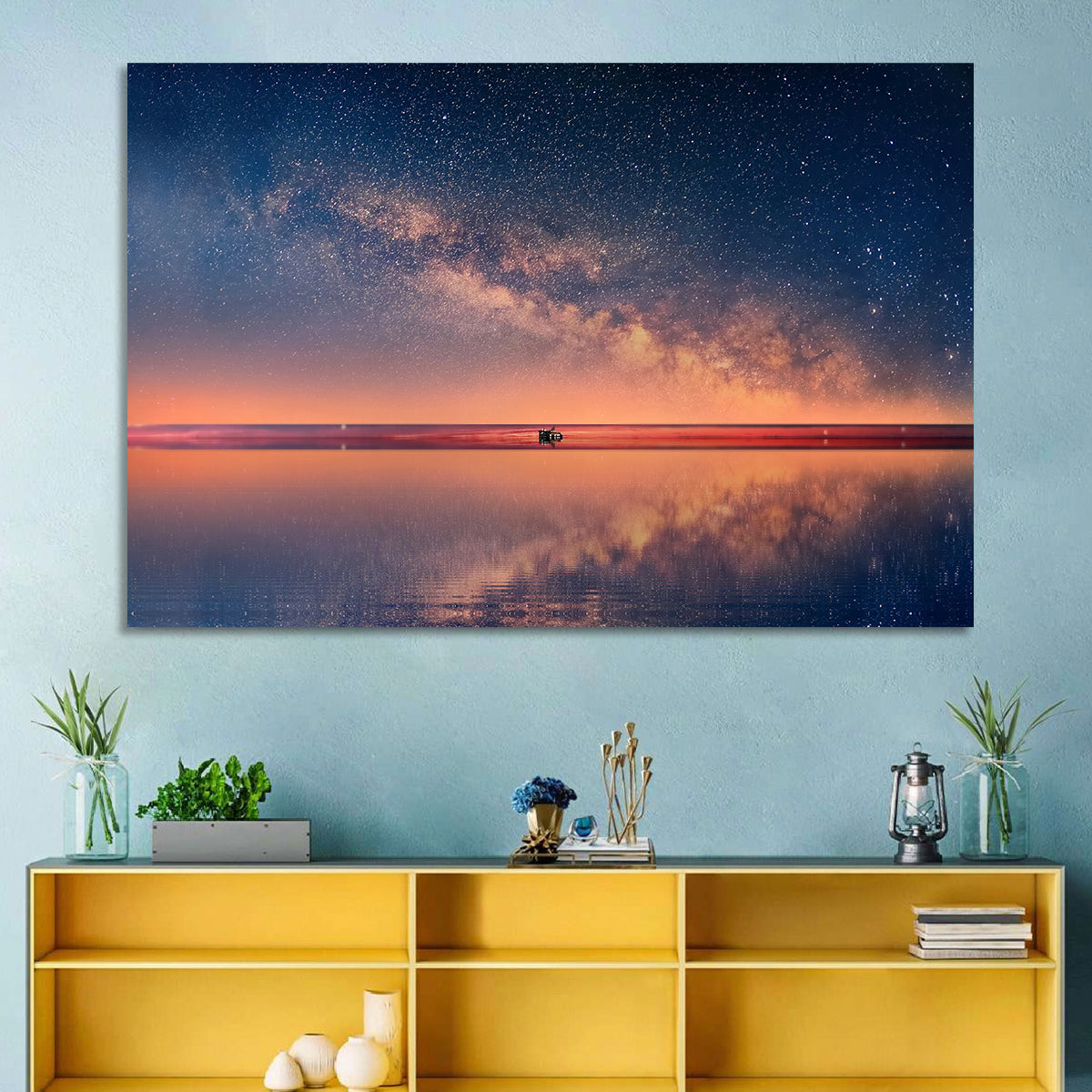 Ocean Starry Night Wall Art in a room, landscape