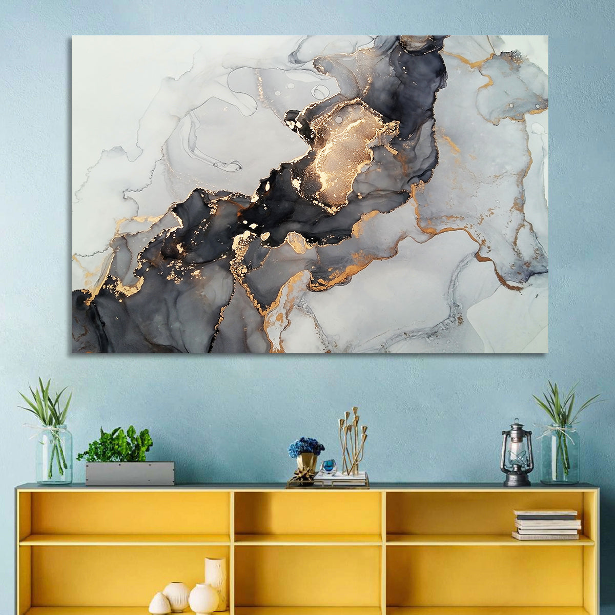 Black Fire Marble Abstract Wall Art