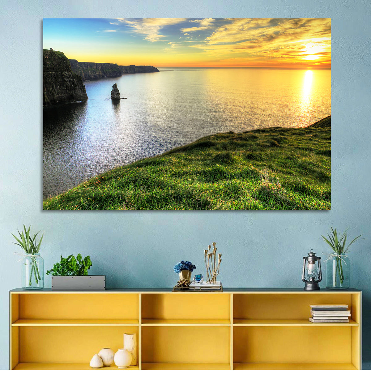 Cliffs of Moher at Sunset Wall Art in a room, landscape