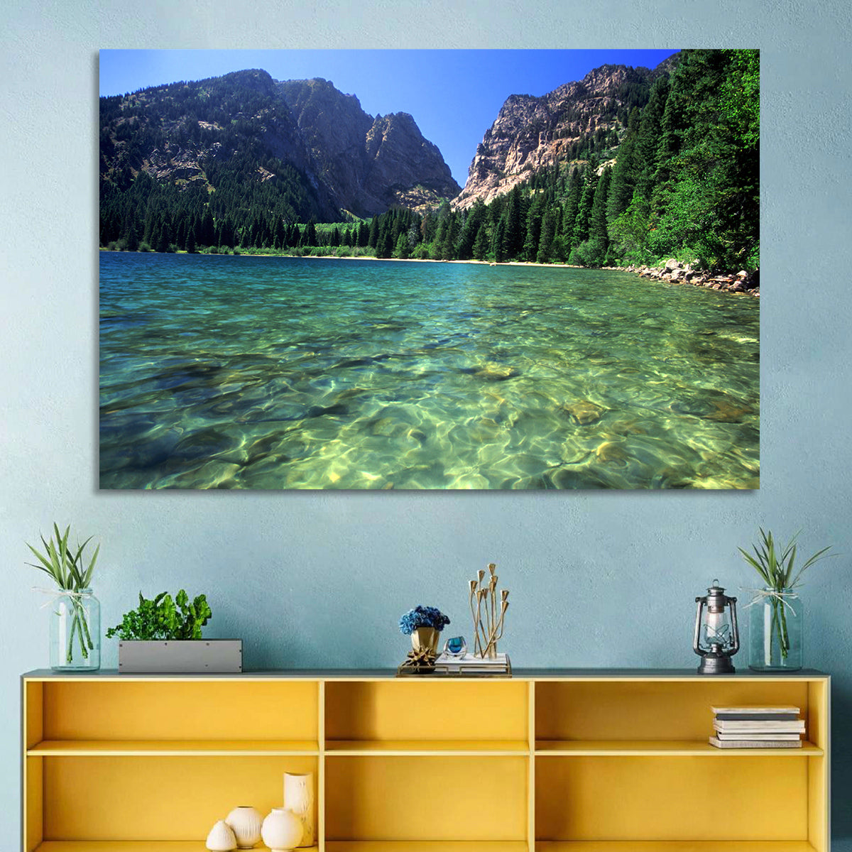 Phelps Lake Landscape Wall Art in a room, landscape