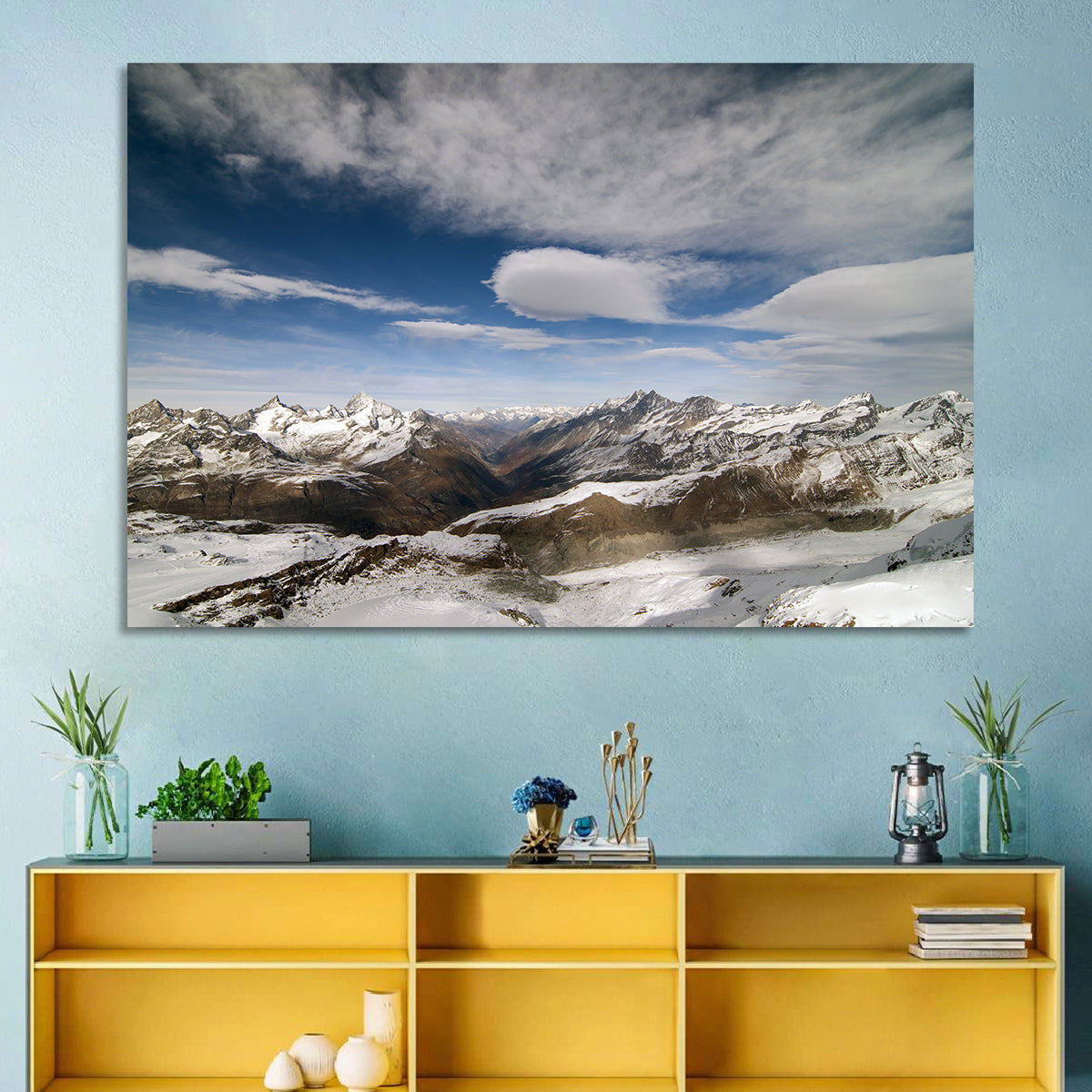 Snow-capped Peaks of Zermatt Wall Art in a room, landscape
