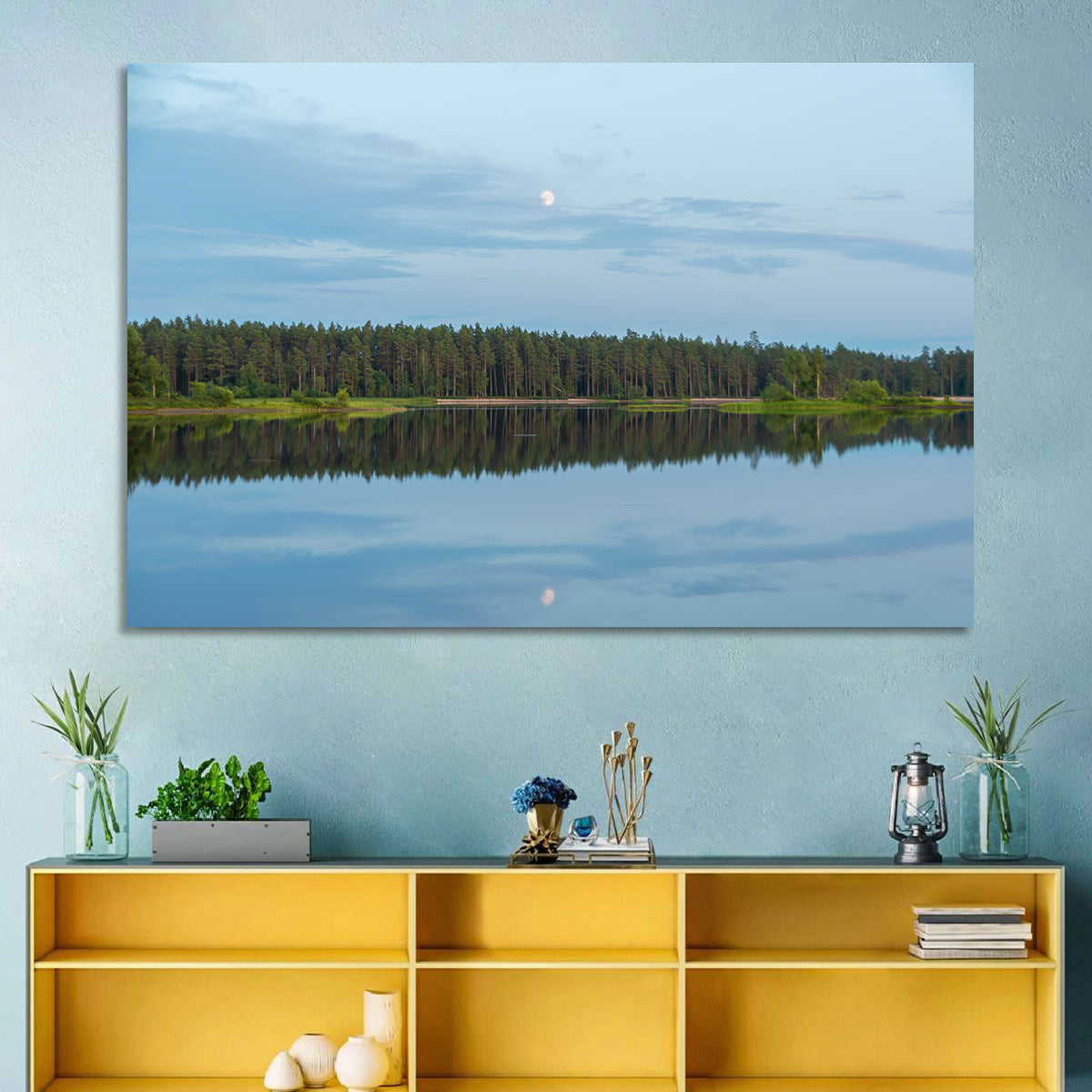 Lake Vanern Moonlight Wall Art in a room, landscape