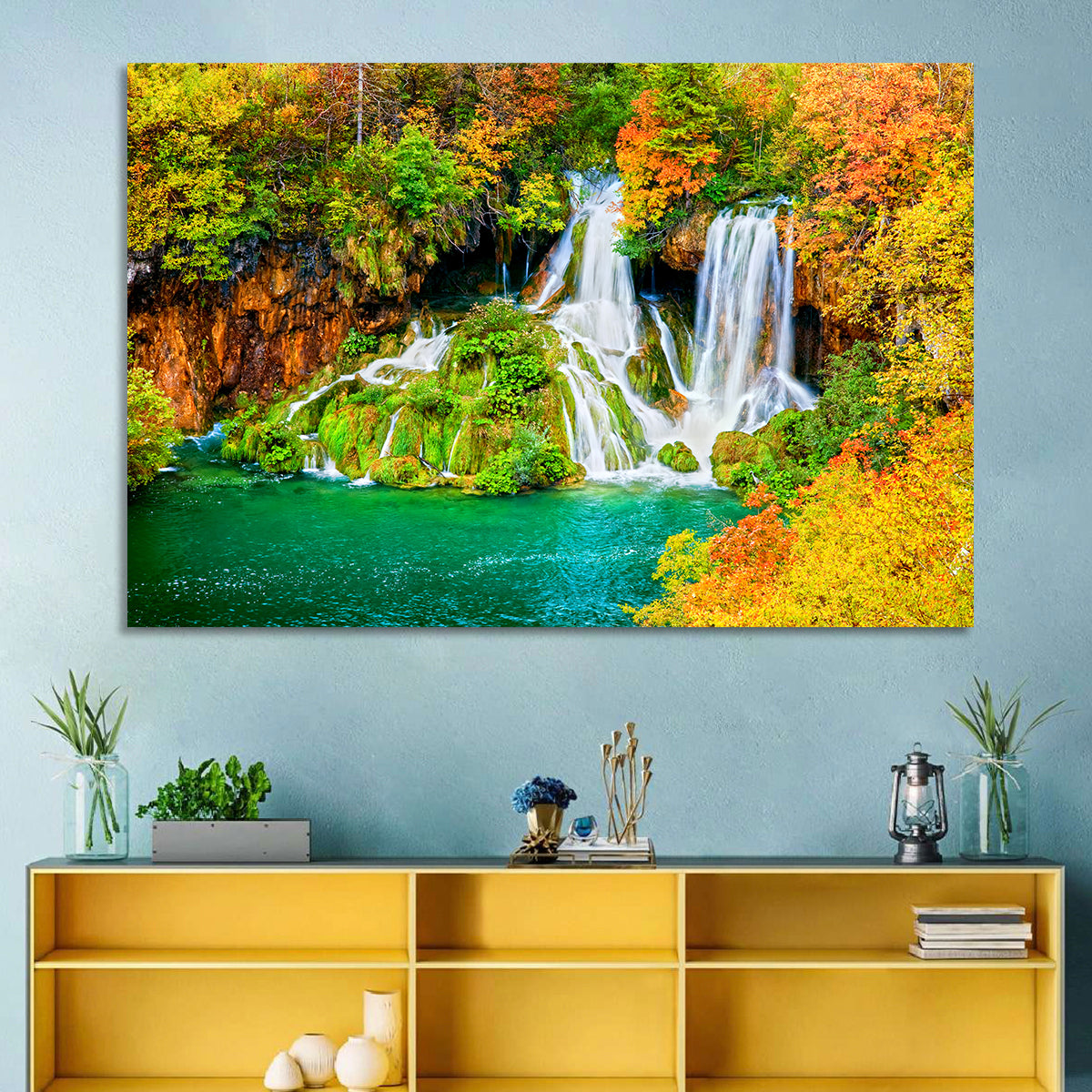 Plitvička Jezera Autumn Falls Wall Art in a room, landscape