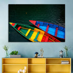Two Colorful Boats Over Rippling Water Wall Art