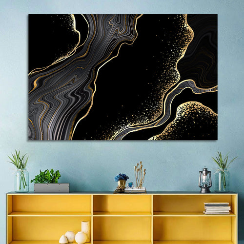 Black Marble with Gold Veins Wall Art