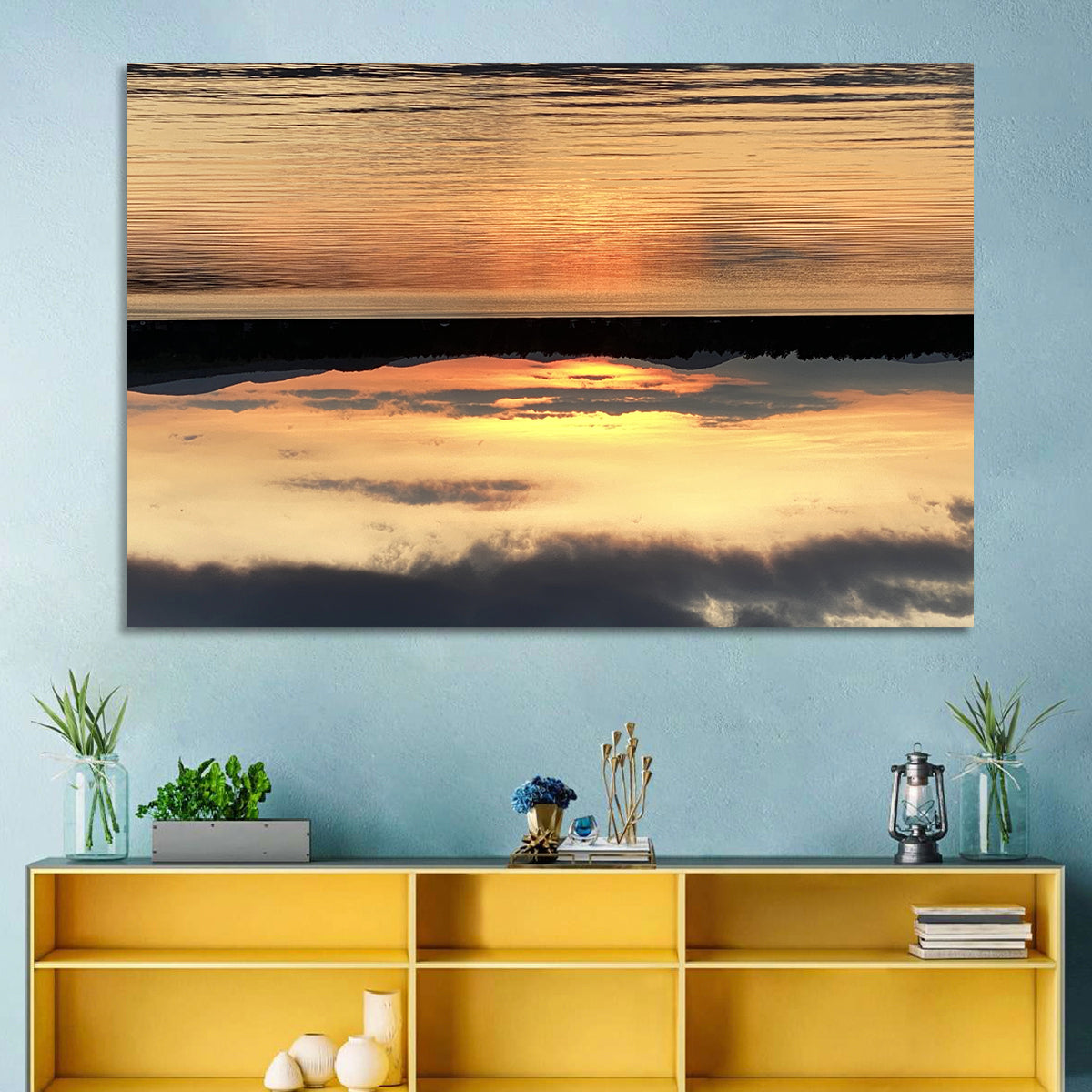 Lake Pleasant Golden Sunset Wall Art in a room, landscape