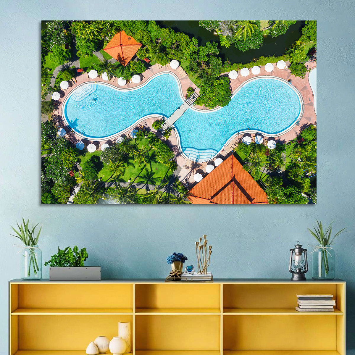 Aerial Figure Eight Resort Pool Wall Art in a room, landscape