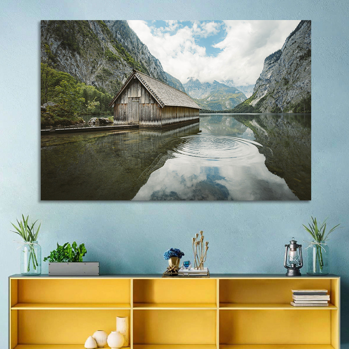 Königssee Boathouse at Obersee Wall Art in a room, landscape