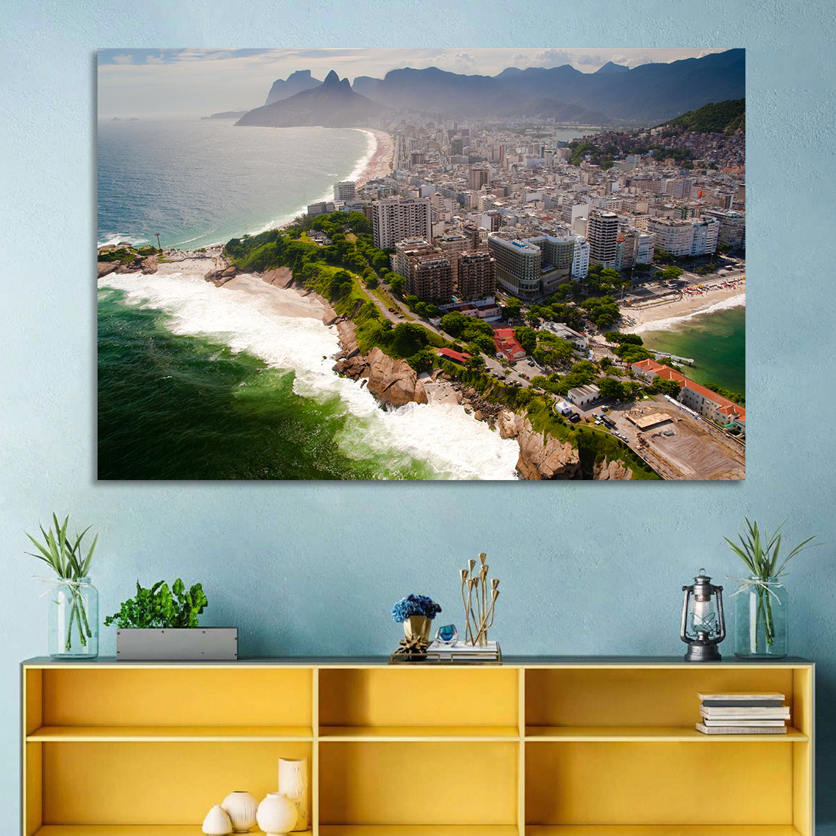 Ipanema Coast Aerial View Wall Art in a room, landscape