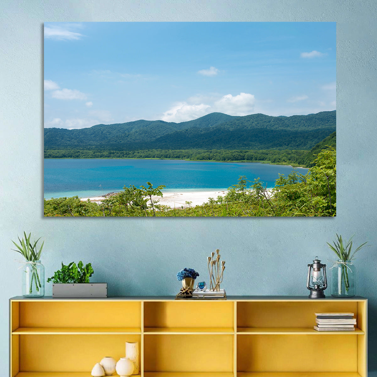 Usori Lake Shoreline Wall Art in a room, landscape