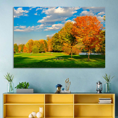 Autumn Trees and Lakeside Lawn Wall Art