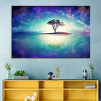 Glowing Island Tree Under Starry Nebula Wall Art