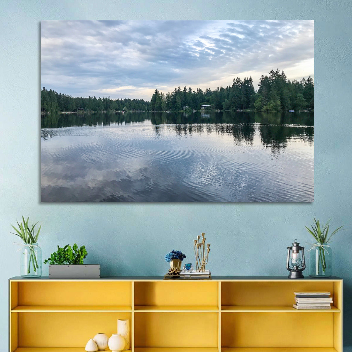 Beaver Lake Park Sunrise Reflection Wall Art in a room, landscape