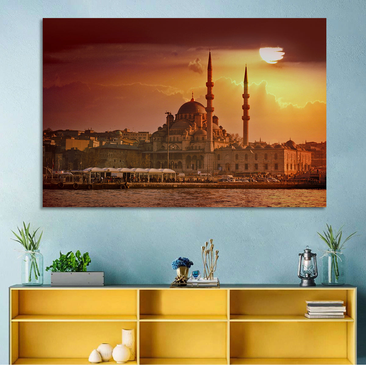 Yeni Cami Golden Hour Wall Art in a room, landscape