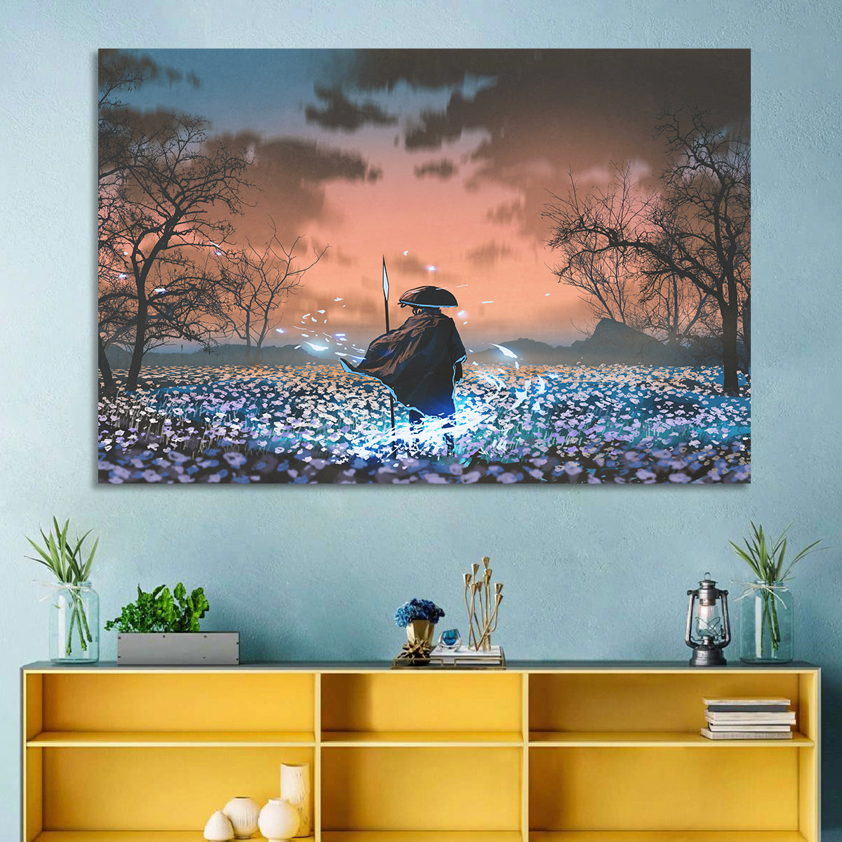 Straw Hat Samurai at Dusk Wall Art