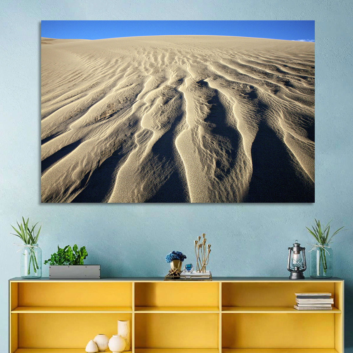 Endless Rippled Sand Dunes Wall Art in a room, landscape