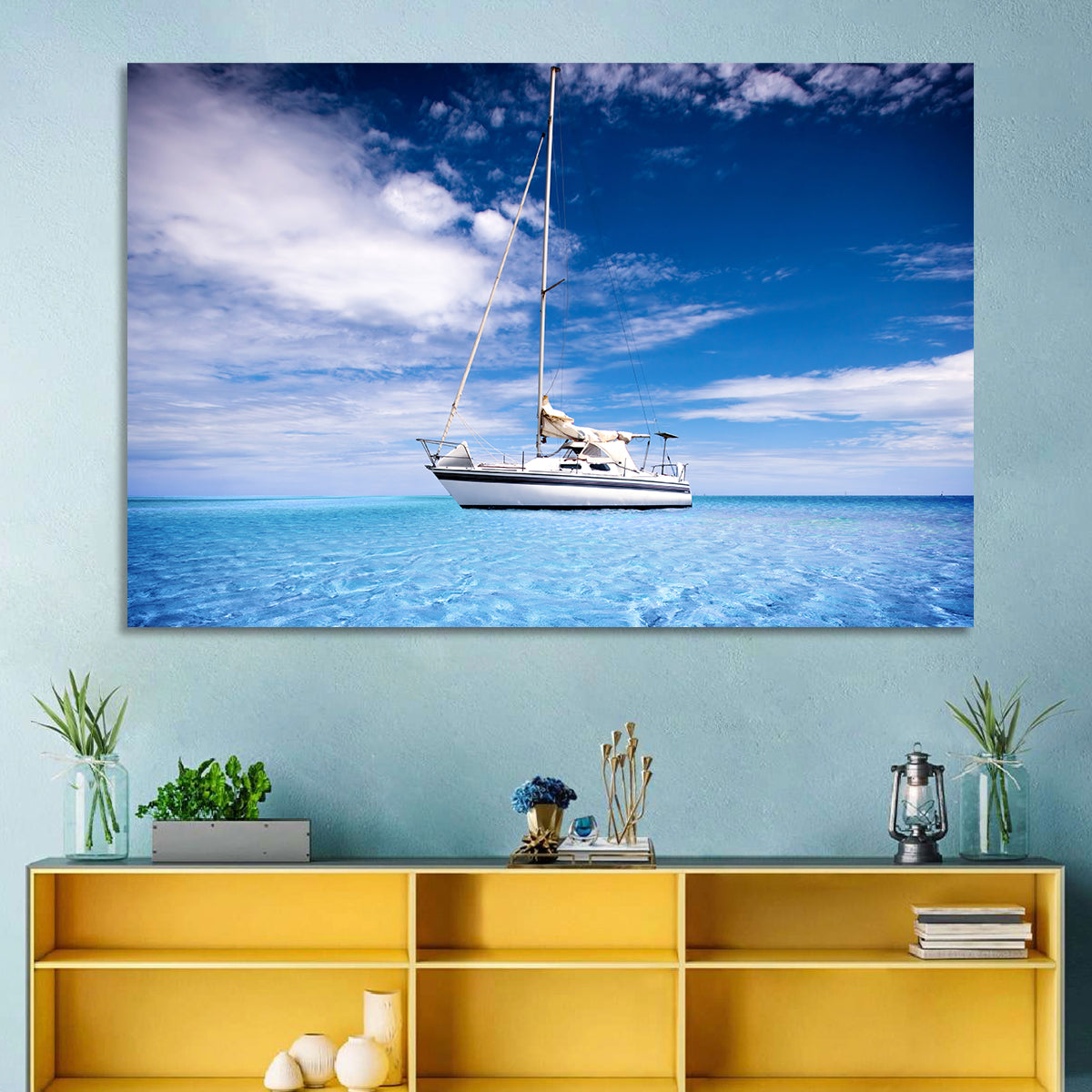 Furled Sails Over Turquoise Water Wall Art