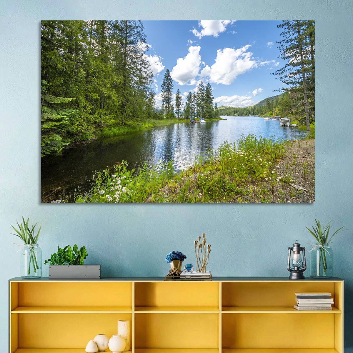 Lake Pend Oreille Wildflower View Wall Art in a room, landscape