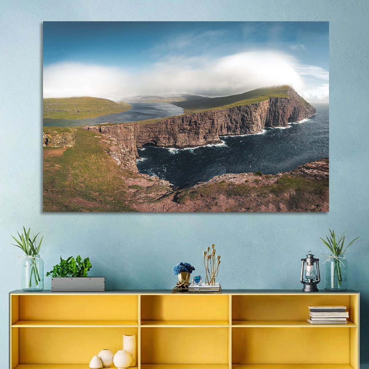 Traelanipa Cliffs, Sørvágsvatn Wall Art in a room, landscape