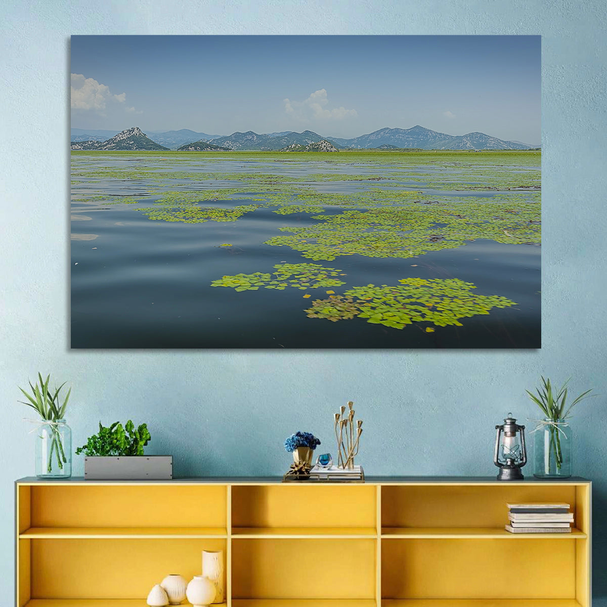 Lake Skadar Water Lilies Wall Art in a room, landscape