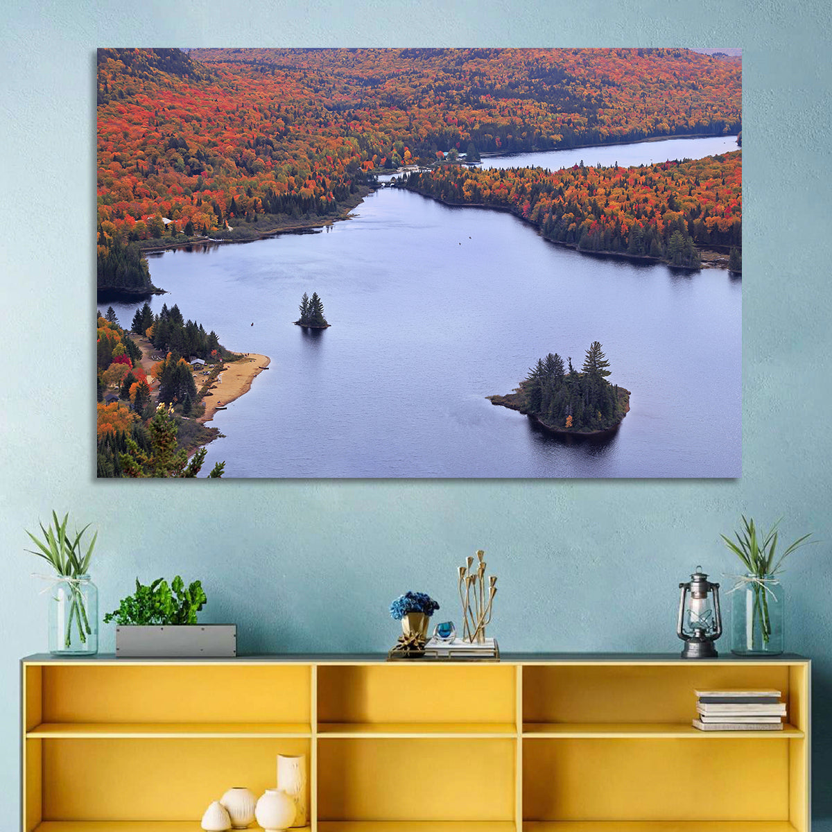 Lake Monroe Aerial with Islands Wall Art in a room, landscape
