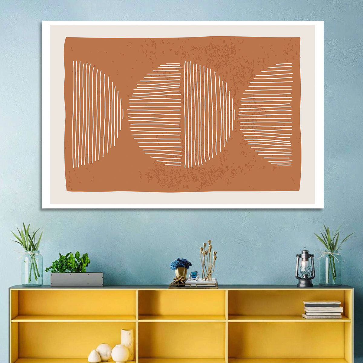 Terracotta Timelapse Circles Wall Art in a room, landscape