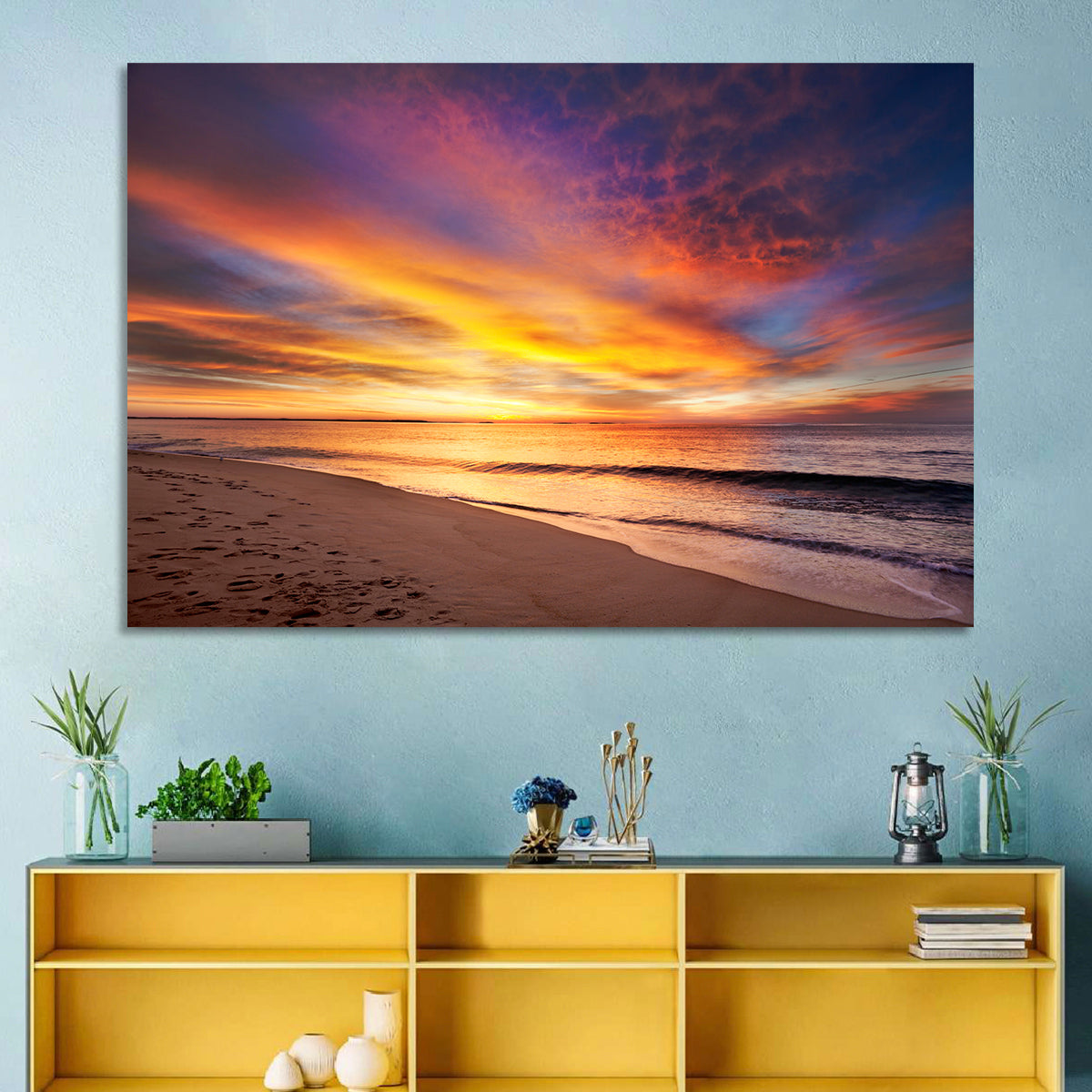Maine Beach Sunrise Wall Art in a room, landscape