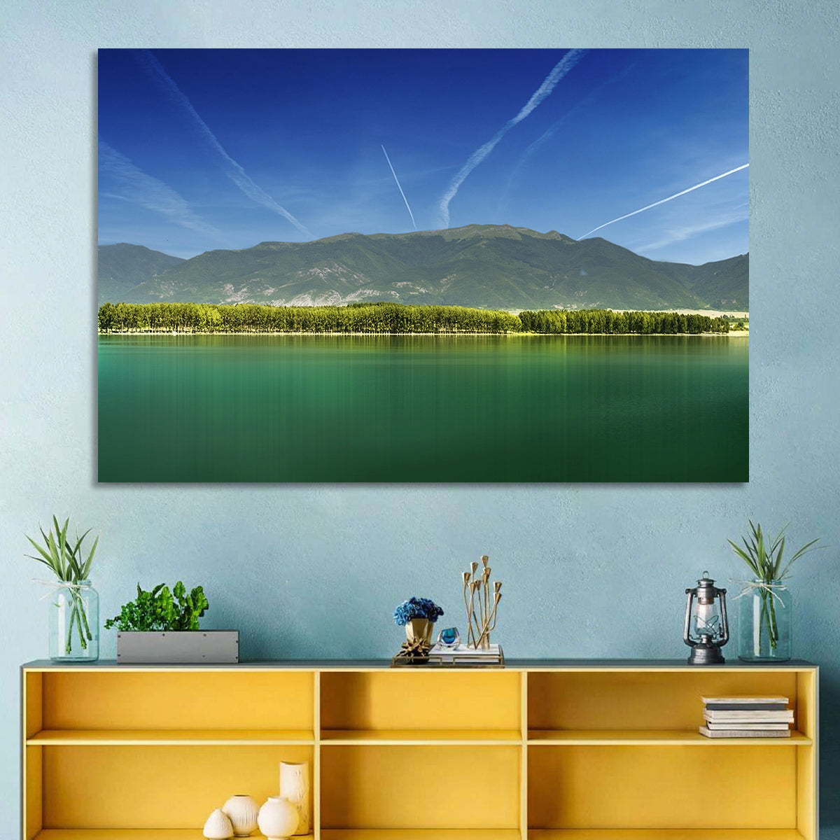 Koprinka Dam Reflections Wall Art in a room, landscape