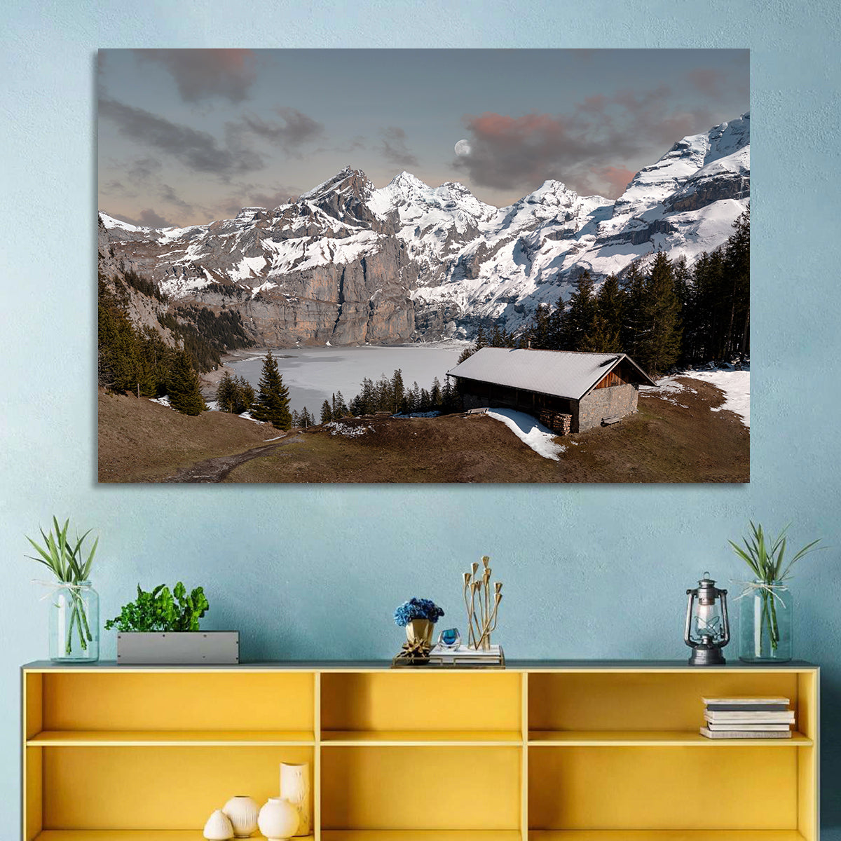 Oeschinensee Winter Landscape Wall Art in a room, landscape
