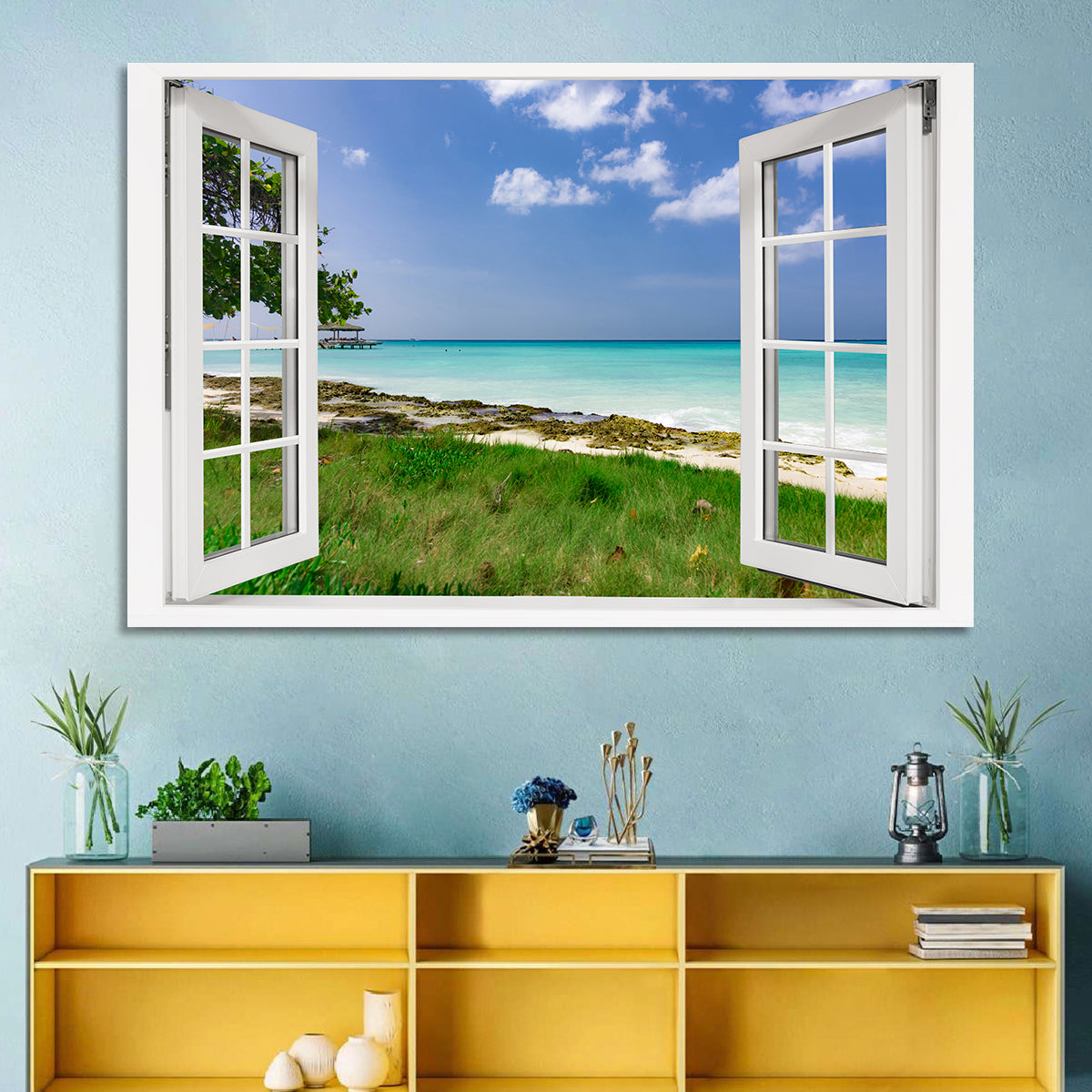 Gazebo on Pier Over Turquoise Ocean Wall Art