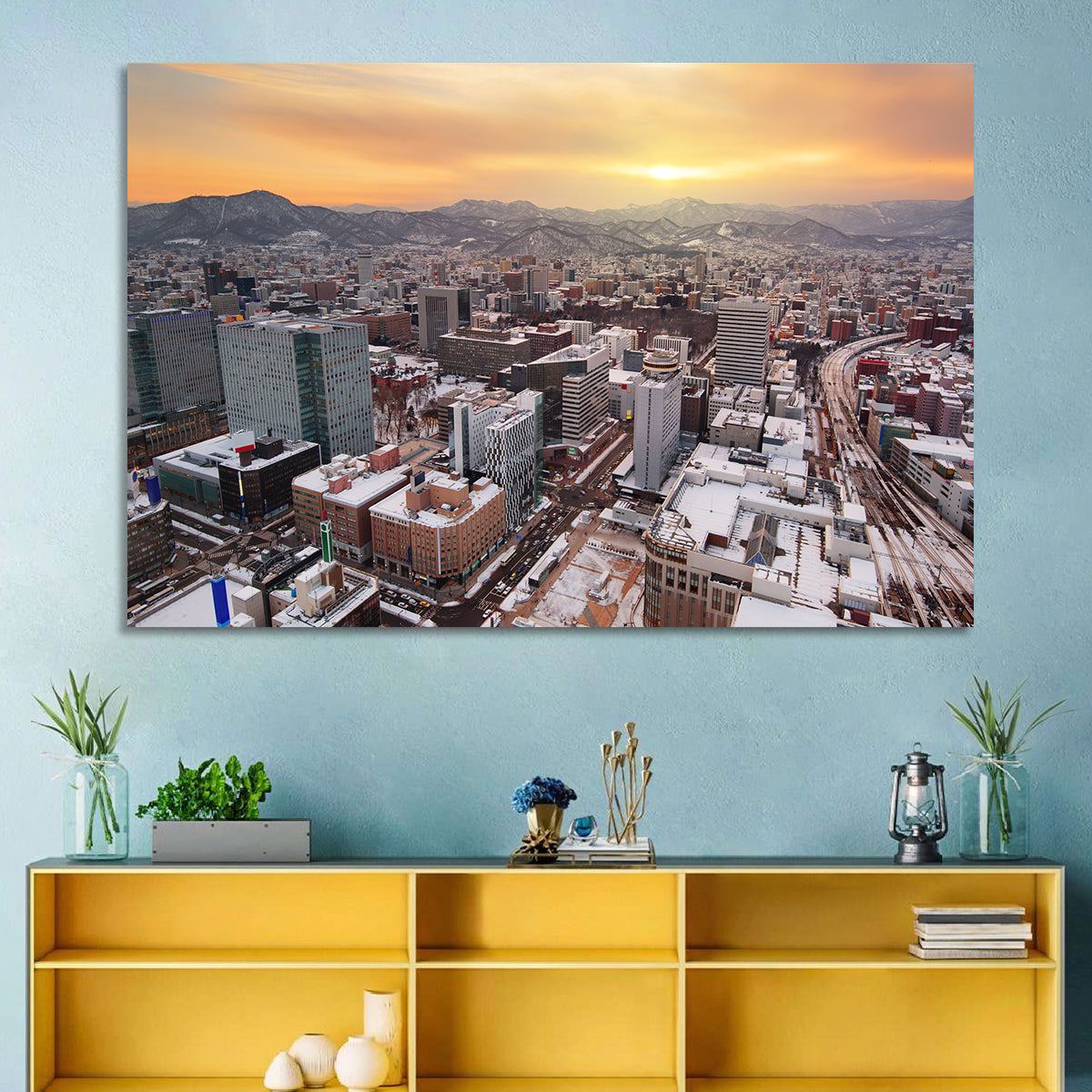 Sapporo Station Skyline at Golden Hour Wall Art